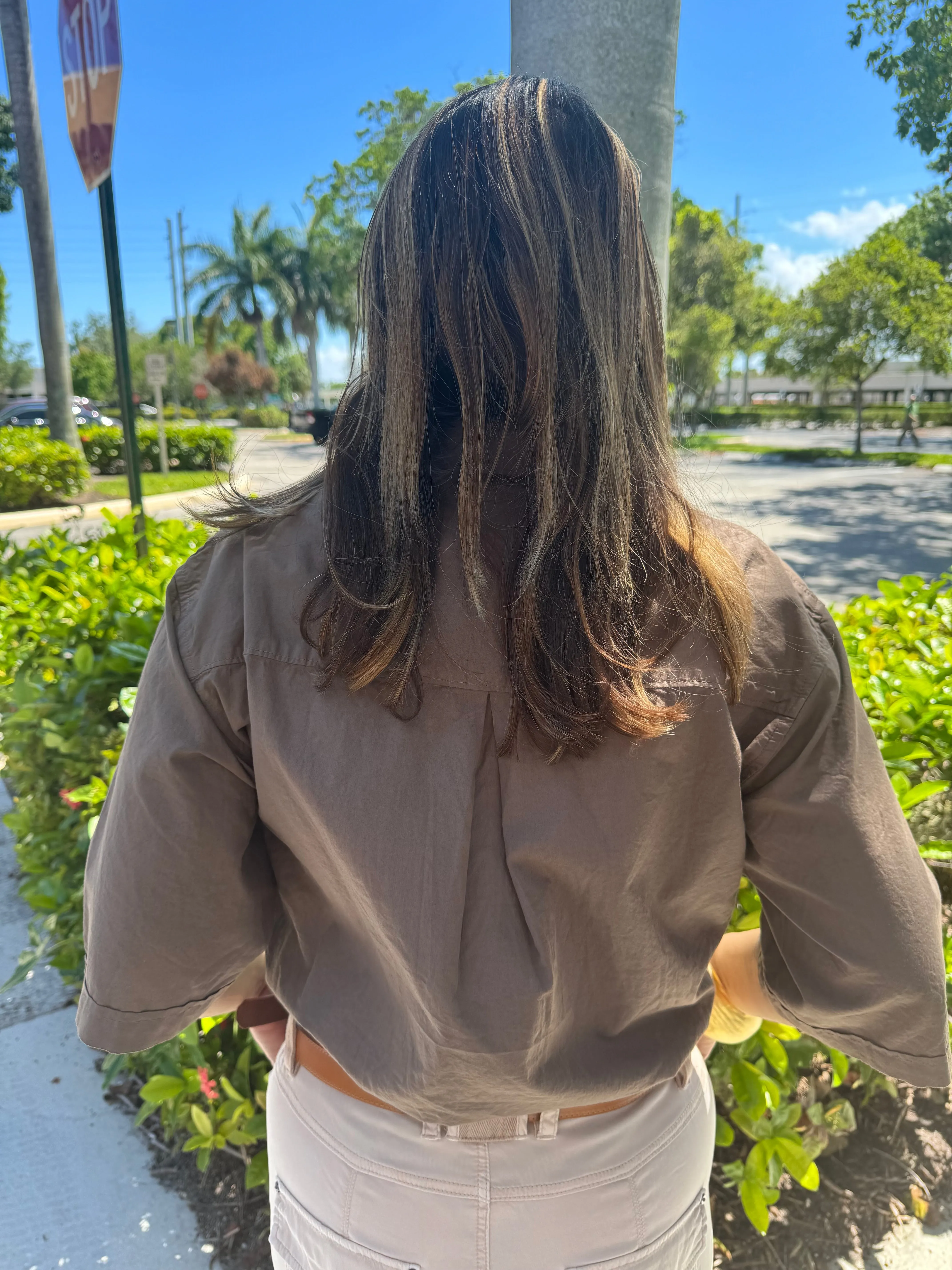 Voile Short Sleeve Cropped Twist Shirt - Twig